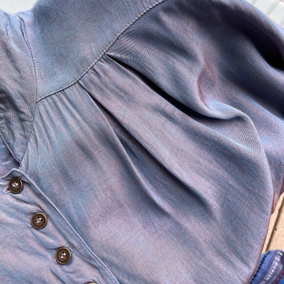 Vintage Shirtdress 80s John Ranta Blue Purple Iridescent Batwing Shirt Dress LG - Picture 14 of 16